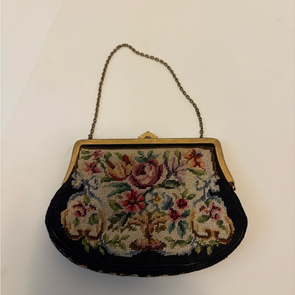Vintage Floral Tapestry Clutch with Chain Handle